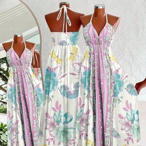 Women's Summer Dresses Casual V-Neck Sleeveless Floral Beach Vacation Long